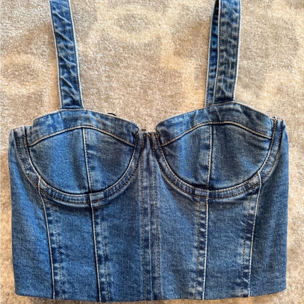 Alice + Olivia Blue Denim Crop Top